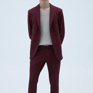 NEW ZARA Comfort Knit Structure Suit in Burgundy